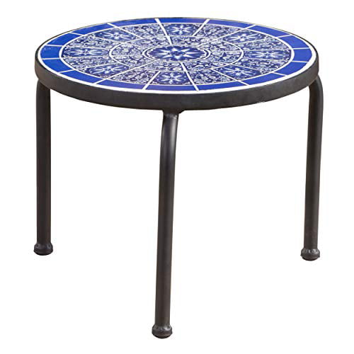 Christopher Knight Home Alameda Outdoor 19 Inch Diameter Lattice Iron Side Table Matte Blue